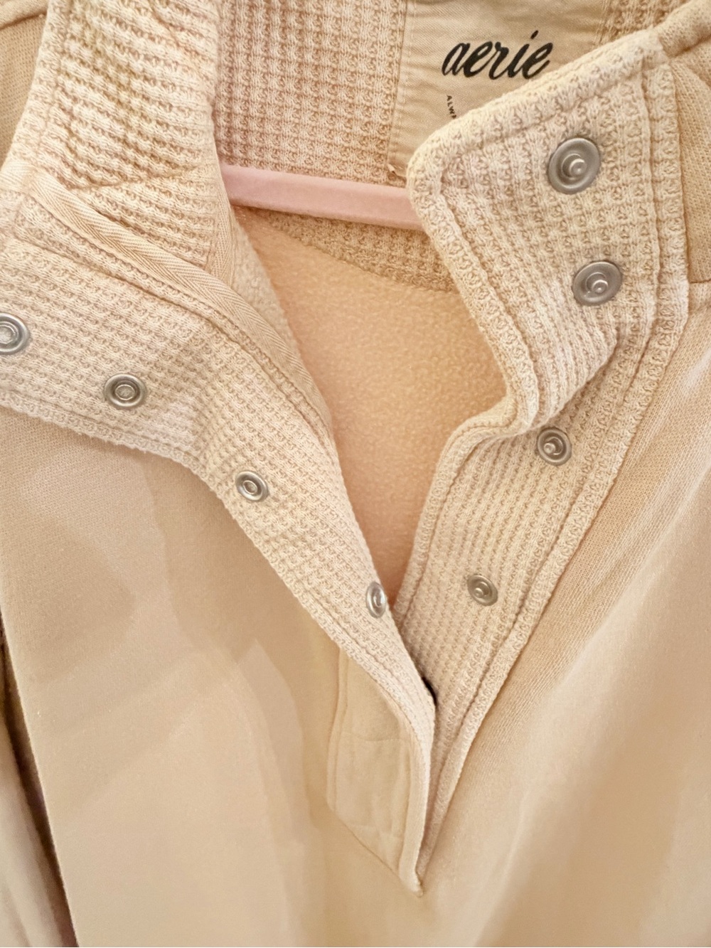 Aerie Cream Snap-Front Waffle Collar Pullover XXL/2X - Picture 3 of 7